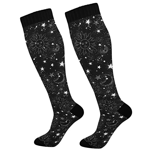 JUNZAN Bubble Milk Tea Funny Yellow Compression Socks for Women Men Circulation Long Socks for Running Cycling Athletic Nurse