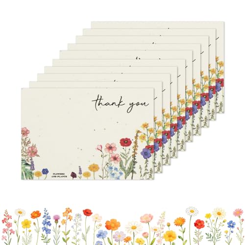 nulala 10Pack Mini Wildflower Seed Paper Cards, Eco-Friendly Handmade Paper Cards Embedded Wildflower Seeds for Wedding Favors，Plantable Memorial Gifts, Personalized Anniversary(7 * 10cm)
