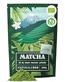 NaturaleBio Té Matcha en Polvo Orgánico, 100g. Grado Premium. Té Verde Japonés. Cultivado en Japón, Uji. Ideal para Beber, para postres, Batidos, té frío, en Leche y como ingrediente