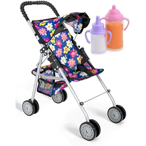 fash n kolor® - Doll Stroller My First Baby Doll Strollers Toy - Flower Design with Basket in The Bottom- Doll Accessories 2 Free Magic Bottles Included - New Year Gift, Boys, Girls Cover