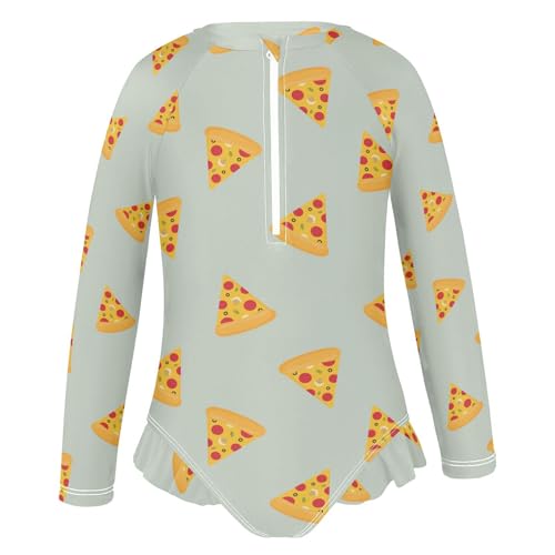 Pizza Baby Toddler Girl Long Sleeve Ruffle Swimsuit One Piece Zipper with UPF 50+2