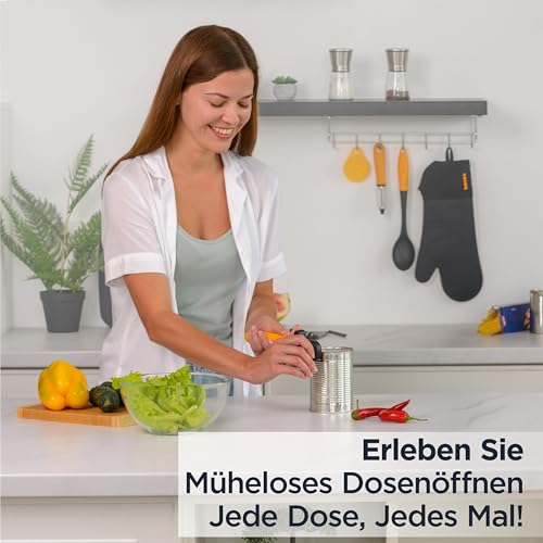 Foto von Deiss Pro Hochleistungs Dosenöffner manuell mit glatter Kante, handgeführter Dosenöffner mit Soft-Touch-Griff, rostfreier Sicherheits-Dosenöffner in Übergröße mit einfachem Drehknopf (ORANGE)