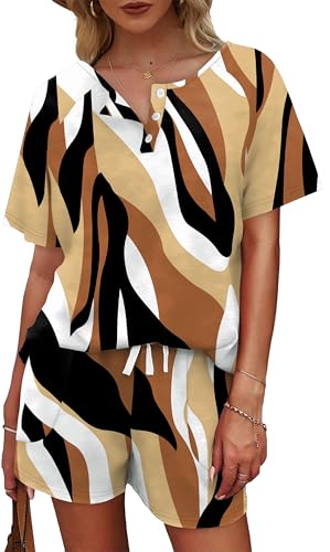 Image of WIHOLL Two Piece Outfits for Women Lounge Sets Button Down Top and Shorts Set Sweatsuits with Pockets
