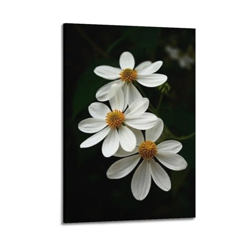 Poster fleurs blanches art moderne ZHOUKEG toile suspendue 60x90 aux finitions soignées