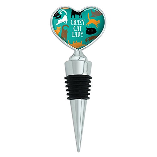 Crazy Cat Lady Teal Orange Black Brown Heart Love Wine Bottle Stopper