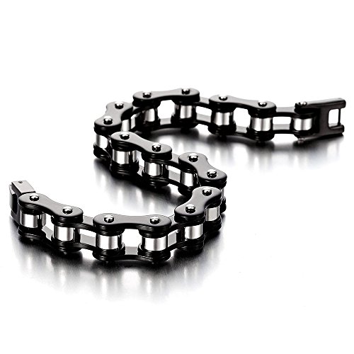 COOLSTEELANDBEYOND Ladies Mens Stainless Steel Motorcycle Bike Chain Bracelet with Buckle Clasp Polished3