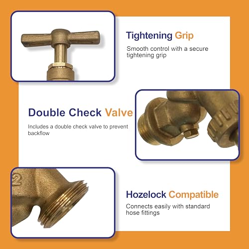PlumbEZ WRAS 1/2" BSP Brass Garden Tap, BS1010 Compliant Outside Tap, Durable Cold or Hot Outdoor Bib Tap for Garden Use (Garden Tap with Double Check Valve) - Image 2