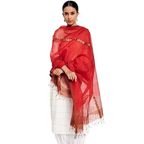 Image of Fabindia Cotton Silk Maheshwari Dupatta (Red-10715386)