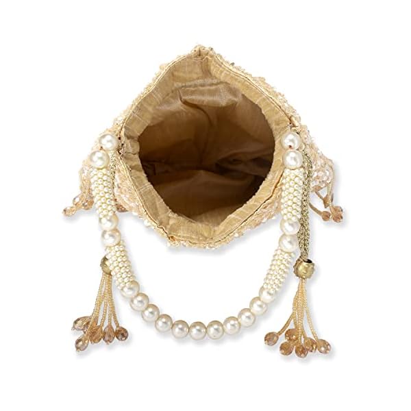 Peora Gold Potli Purses for Women Handmade Evening Handbag Stylish Bridal Fashion Wristlet Bag for Girls (P15G) - Image 7