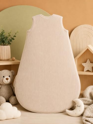 Image of TuddyBuddy Baby Cotton Wearable Quilted Sleeping Bag Blanket 1.5 Tog with 1 Way Zipper Closure | Ideal for Babies & Kids Hypoallergenic Fabrics | (Panda - I Need A Nap - Beige, 12-18 Months)