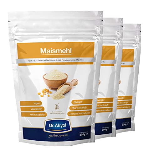 Dr. Akyol Maismehl | 2,4kg (3x800g) | Premium Mais | Glutenfrei | Vegan | Ballaststoffreich | Backen | Glutenfreie Lebensmittel | Glutenfreies Mehl | Pizzamehl | Wraps | Tortillas Cover