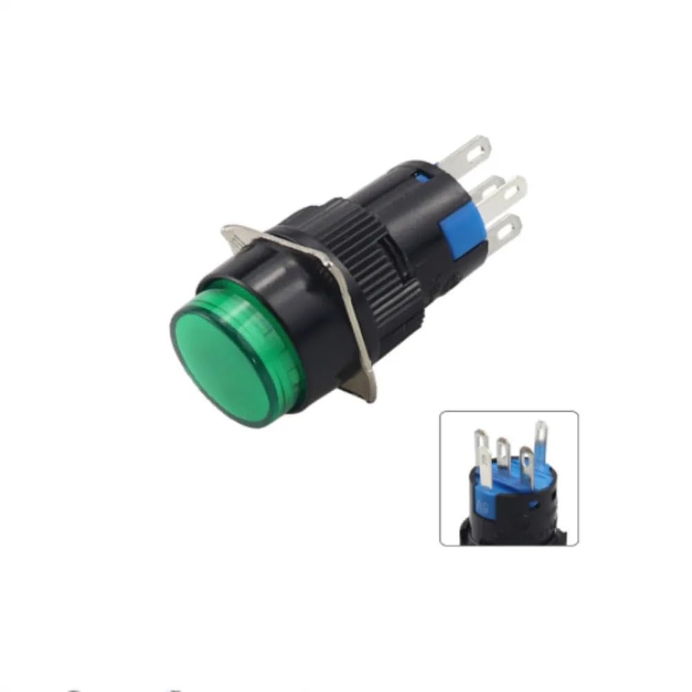 1PC 16MM Round Momentary & Self-Locking Push Light Button Power Switch Silver 1NO1NC 6V 12V 24V 220V Reset 5Pins Power(White,SELF Locking_6V)