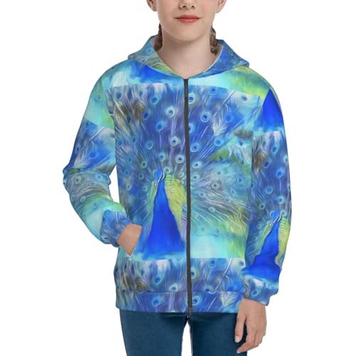 Peacock Kids Pullover Hoodies Boys Zip Up Sweatshirts Girls Athletic Clothes with Pocket3