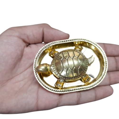 Image of Brass Tortoise Idol for Vastu, Feng Shui & Home Decor - 8 x 5.5 x 1 cm | Golden Turtle Figurine for Good Luck, Prosperity & Positive Energy Showpiece