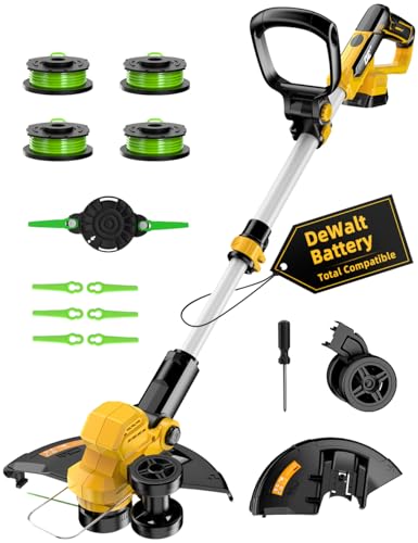 Cordless Weed Wacker for Dewalt 20V Battery 3 in 1 Battery Powered Weed Eater & Edger & Mower w/Auto Line Feed 20000 RPM 12 Inch Electric Grass Trimmer 6 Blades & 4 Spools String Trimmer for Lawn