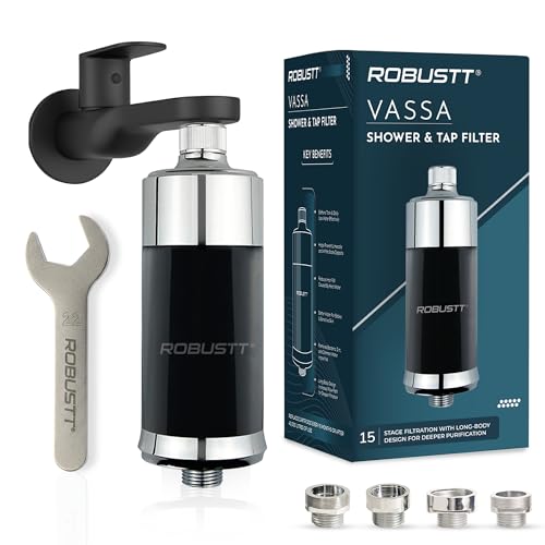 Image of Robustt Vassa 15 Stage Shower /Tap Filter & Water Softener for Home (Black) | Reduces Hair Fall, Skin Dryness & Limescale| Hard Water Filter For Tap, Shower, Handshower| Includes Kit & Manual