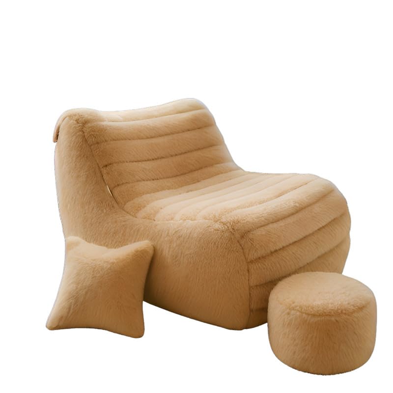 Image of Biggie Bean Bag Chair with Beans Filled 5XL Elegenza Chair-Laziness Pro Max-Crafted for Comfort-Styled for Elegance with Free Cushion & Footrest (Matching Color : Soft Fur Cream)