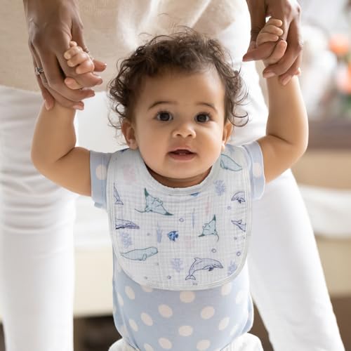 Image of Muslin Bibs for Baby Boy, Adjustable Fit for Drooling and Teething Toddler | 6Pk, 100% Soft Cotton Surface & Multi-Layer Absorbent Core, Shrink-resistant & Fade-Proof, Gentle on Sensitive Newborn skin