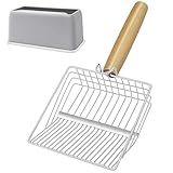 Metal Cat Litter Scoop with Holder, Poop Scooper with Ergonomic Wood Handle (0.4'+0.2' Gap)