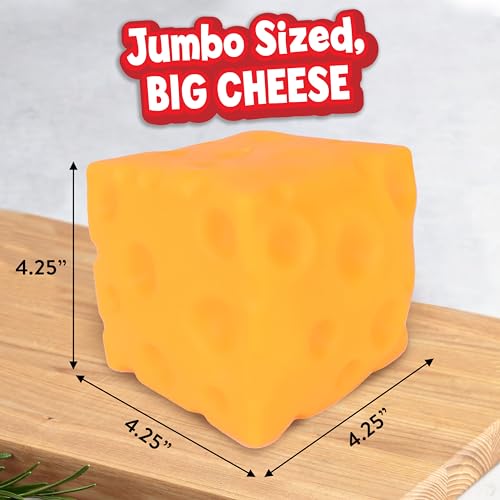 Extra Large Squishy Squeeze Cheese Block, Gag Gifts Funny Adult, 4.25 Inch Giant Stress Ball, Fidget Sensory Toy for Kids