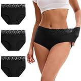 OEIOEI Women's Period Underwear Cotton Leakproof Panties High Waisted Menstrual Briefs Heavy Flow 3 Pack(Black,X-Large)