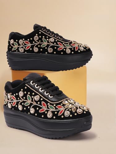 Image of Vendoz Women Hand Embroidery Wedding Party Bridal Sneakers 4032