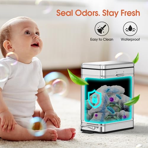 Image of Small Bathroom Trash Can with Lid Soft Close, 6L / 1.6 Gallon Stainless Steel Garbage Can with Step Pedal & Odor Control, Slim Trash Bin for Toilet, Office, Bedroom - Sliver