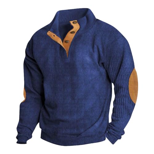 RTRDE Mens Corduroy Henley Sweatshirts Pullover Long Sleeve Button Up Fashion Casual Polo Sweater Shirt, S-5XL