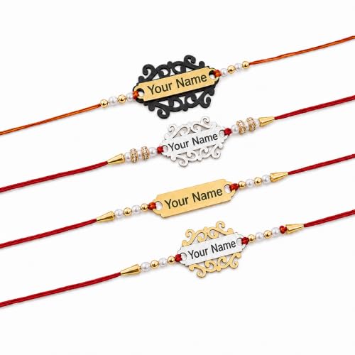 Image of SAVRI Personalized Laser Foil Rakhi With Name engraved on it. Best gift for Brother on Rakshabandhan, latest and trendy Rakhi for Bhai on Bhai dooj | Name waali Rakhi. Selet any one design only.