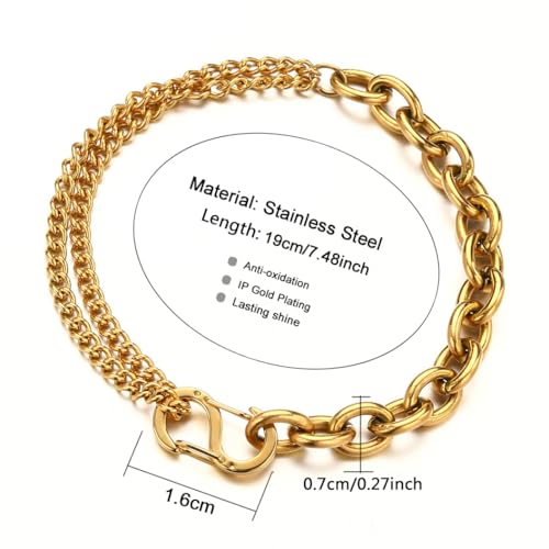 WangGao Stainless Steel Chunky Link Chain Bracelet For Men Women, Thick Layered Hand Chain S Buckle Jewelry3