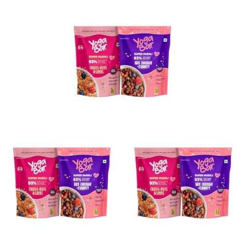 Image of Yogabar Wholegrain Breakfast Muesli Combo | Fruits, Nuts and Seeds 700gm | Dark Chocolate Cranberry 700gm | Nuts + Seeds, Dried Fruits, Whole Grains (Pack of 3)