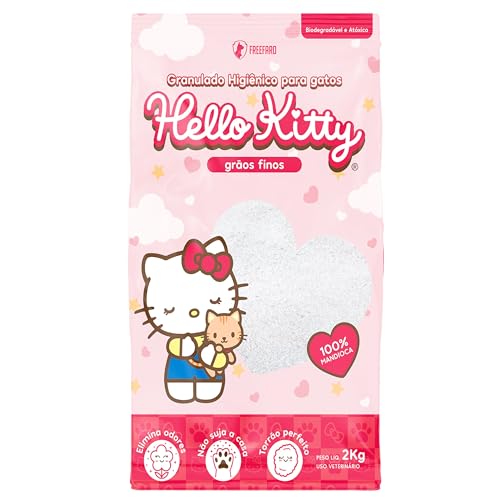 Hello Kitty – Granulado Higiênico para Gatos 2kg | 100% Natural à Base de Mandioca, Grãos Finos | Alta Absorção, Controle de Odor e Livre de Poeira