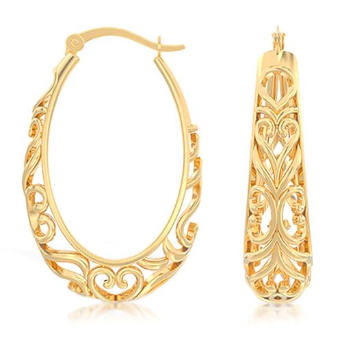 Image of TRUESILVER ACPL 925 Sterling Silver BIS Hallmarked Filigree Hoop Earrings for Women & Girls | Lightweight Designer Oval /Round Hoops | Everyday Wear | Gift for Her