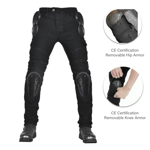 Lomeng LMPM07-BLACK-L2A Mens Motorcycle Pants Motorbike Riding Denim Jeans Biker Motocross Ce Removable Armored thumb #1