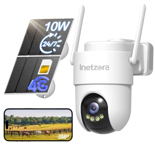 Inetzora 5MP 4G LTE Cellular 2-Way Audio 10W Solar Security Camera $29.99