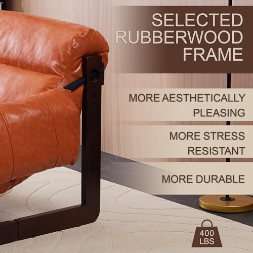KEIKI Cloud Chair for Living Room, Vintage Oil Wax Leather Single Sofa Chair with Removable Cushion – Retro Orange by KEIKI - Image 4
