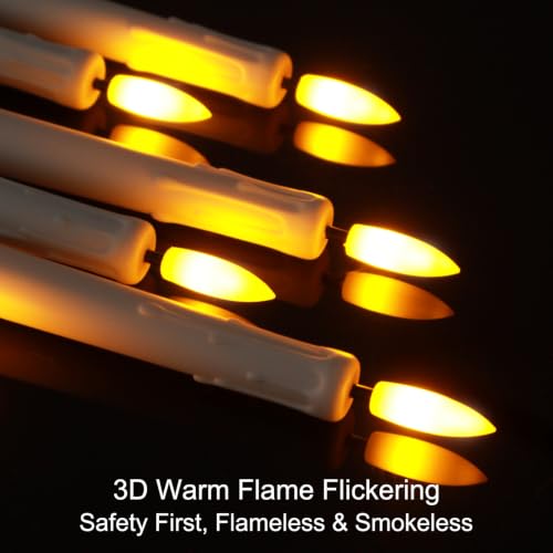 Image of 12 Pcs Flickering Flameless LED Taper Candles, Wedding Decor, White