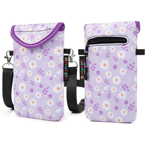 Image of POVESTE Neoprene Cell Phone Sleeve Pouch Case Bag with Crossbody Strap Lanyard for Women, Flap Closure Secure Cell Phone Bag with Pocket for Cards, Cash. (Lalic Daisy)