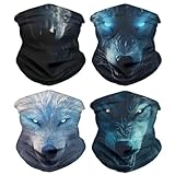 GLUDEAR Galaxy Print Face Bandana Neck Gaiter Face Scarf Balaclava for Dust Mask Man Woman,4pcs Cool Wolf Head