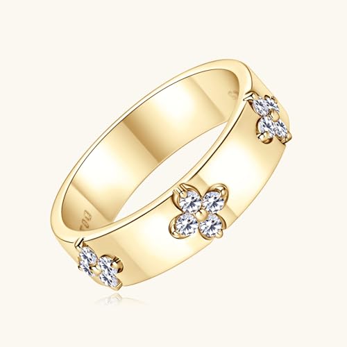 Clover Moissanite Wedding Band D Color VVS1 Clarity 925 Sterling Silver 18K Gold Plated Four Leaf Rings for Women or Men Anniversary Promise Bridal Jewelry Gifts4
