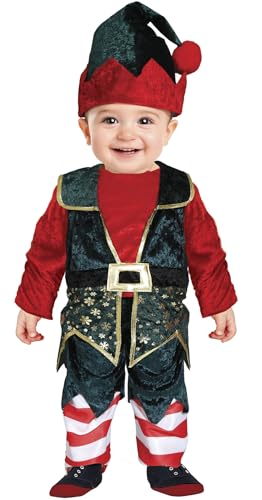 GUIRMA | Disfraz de Elfo Bebé (18-24/Meses) - Chaleco, Gorro y Pantalón - Disfraces de Navidad y Año Nuevo para Bebés - Ideal para Fiestas de Elfos y Celebraciones Navideñas - Rojo y Verde