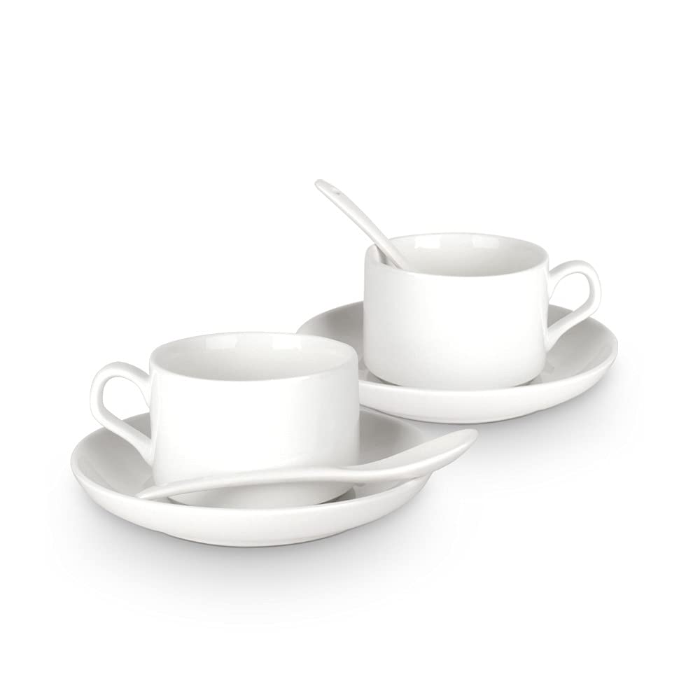 Bastel-Tassen ohne Druck zum Bemalen aus Hochwertiger Keramik Einzeln oder im Set/Mug/Cup/Becher/Pott Kleine Tasse mit Unterteller + Löffel 6er Set