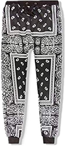 Unisex Man and Woman National Style Skateboard Loose Hip Hop Swag Bandana Jogger Pants Black XX-Large