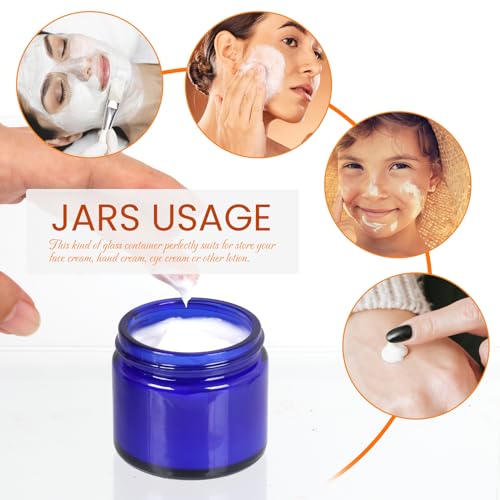 2 oz Blue Round Glass Jars, Pack of 3 with Black Lids, Cosmetics Containers for Face Cream Lotion, Powder, Candle, Spice, Body Butter4