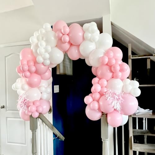 Image of Lukiituke Light Pink Balloon Arch Kit, 134Pcs Pink and White Balloons, Light Pink Balloons with 4 Sizes for Wedding Bridal Baby Shower Birthday Party Decorations
