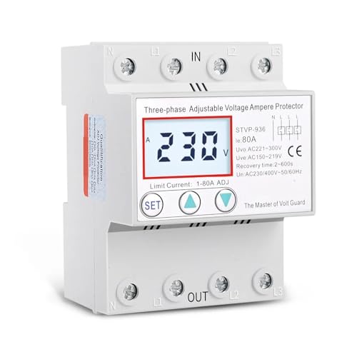 Heavy Load 80A 380V Three Phase 4 Wires Adjustble Voltage and Current Protector Voltage Protection Relay 1Pcs