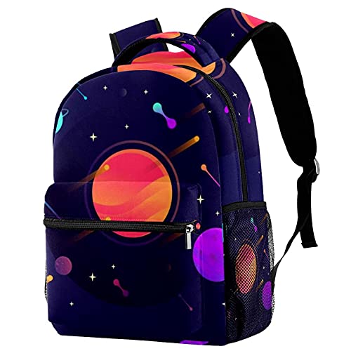 Sac à dos d'école lumineux multicolore au motif de planètes de l'univers