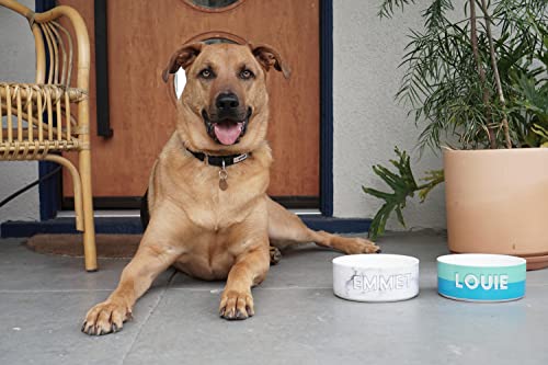 Custom Dog Bowl: Cute Ceramic Pet Dish You Can Personalize W/ Name. 7X3. Color Duo Style. Modern Colors, Monogram Dog Bowls. Great Gift! (Blue Duo) #TOP6
