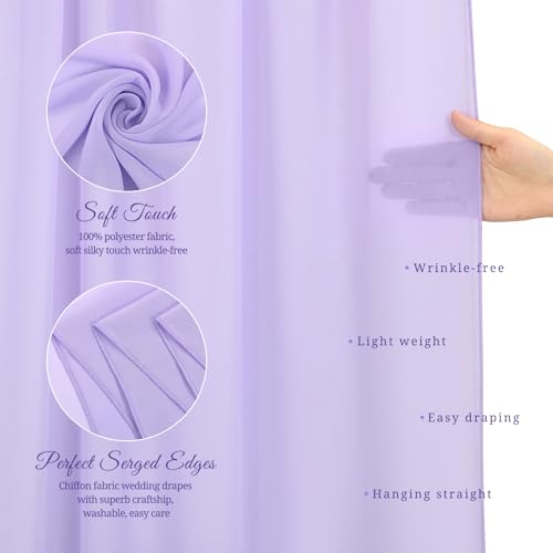 Lavender Purple Wedding Arch Drapes, 12 Panels 28" x 20ft Chiffon Fabric Drapes for Ceremony & Reception