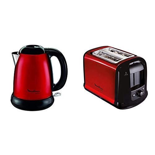 Moulinex Subito BY540510 Red Kettle / Edelstahl & LT261D Toaster Subito, rot metallic,Rot, Schwarz